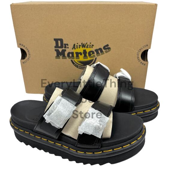 NwOpBx Dr Martens Myles Brando Sandals Slides Women US 6 Leather Buckle Platform - Picture 2 of 9